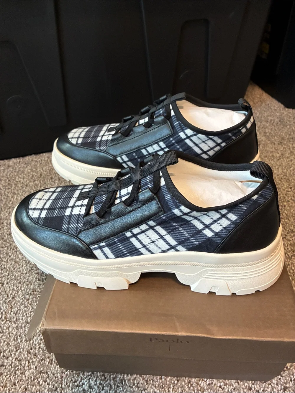 Paolo Women’s Black & White Plaid Chunky Athletic Sneaker